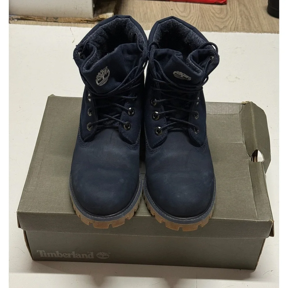 Timberland Roll Top Navy Blue Nubuck Leather Boots Mens 7.5 TB0A17BM‎